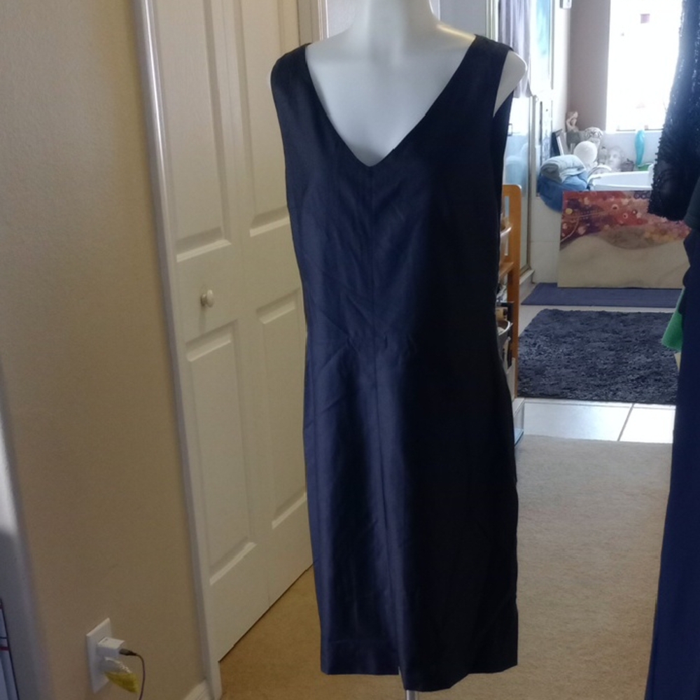 Vintage Italian Lined Black GENNY A Line V-neck Dress With Side Zip Size US 8